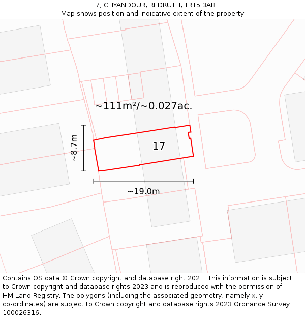 17, CHYANDOUR, REDRUTH, TR15 3AB: Plot and title map