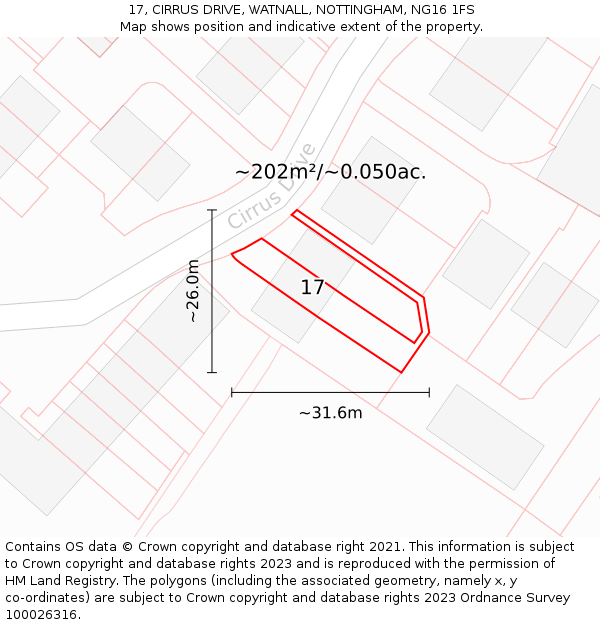 17, CIRRUS DRIVE, WATNALL, NOTTINGHAM, NG16 1FS: Plot and title map