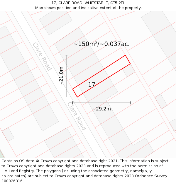 17, CLARE ROAD, WHITSTABLE, CT5 2EL: Plot and title map