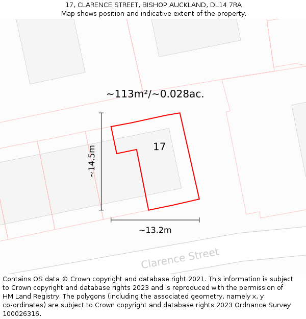 17, CLARENCE STREET, BISHOP AUCKLAND, DL14 7RA: Plot and title map