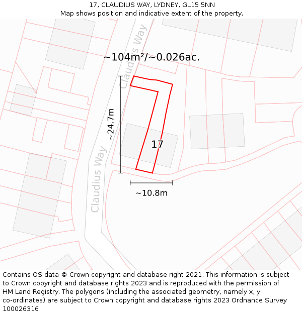 17, CLAUDIUS WAY, LYDNEY, GL15 5NN: Plot and title map