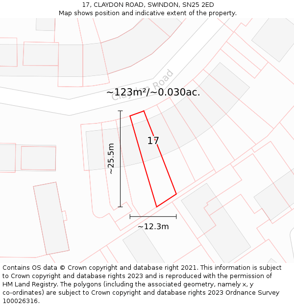 17, CLAYDON ROAD, SWINDON, SN25 2ED: Plot and title map