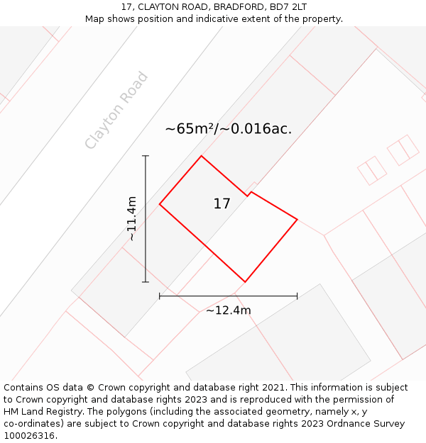 17, CLAYTON ROAD, BRADFORD, BD7 2LT: Plot and title map