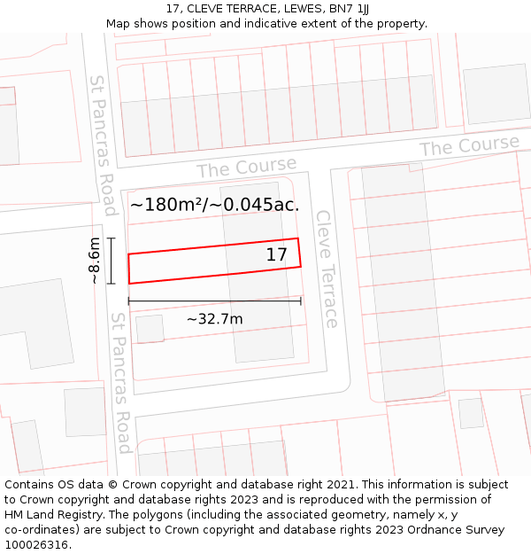 17, CLEVE TERRACE, LEWES, BN7 1JJ: Plot and title map