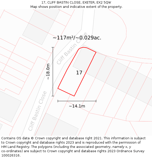 17, CLIFF BASTIN CLOSE, EXETER, EX2 5QW: Plot and title map