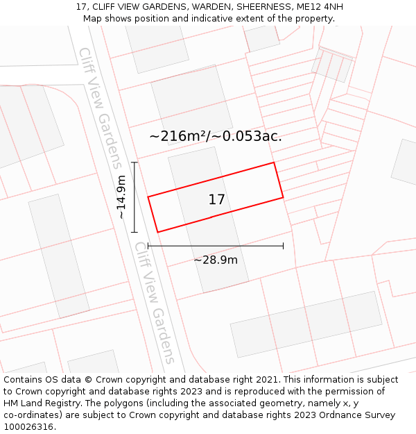 17, CLIFF VIEW GARDENS, WARDEN, SHEERNESS, ME12 4NH: Plot and title map