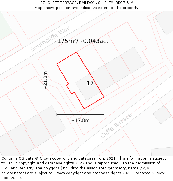17, CLIFFE TERRACE, BAILDON, SHIPLEY, BD17 5LA: Plot and title map
