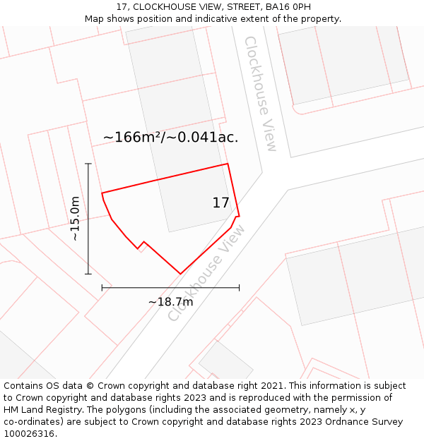 17, CLOCKHOUSE VIEW, STREET, BA16 0PH: Plot and title map