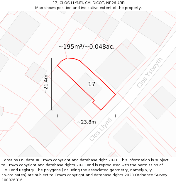 17, CLOS LLYNFI, CALDICOT, NP26 4RB: Plot and title map