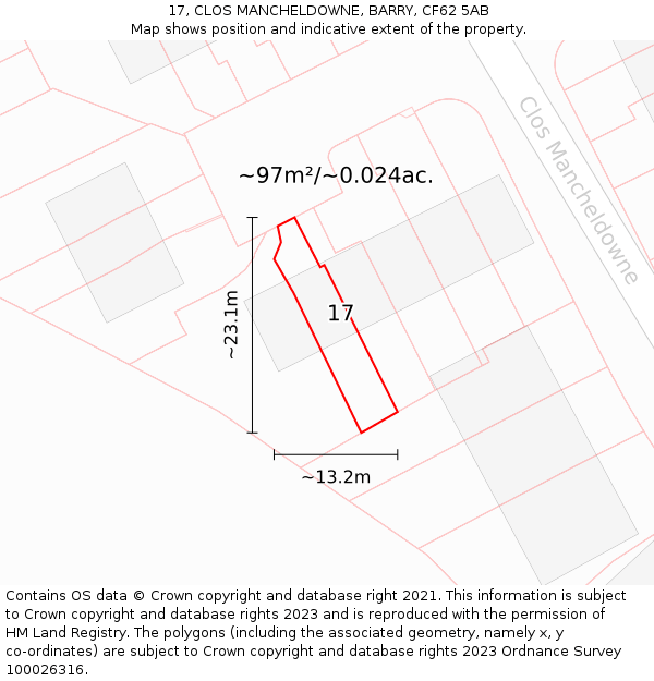 17, CLOS MANCHELDOWNE, BARRY, CF62 5AB: Plot and title map