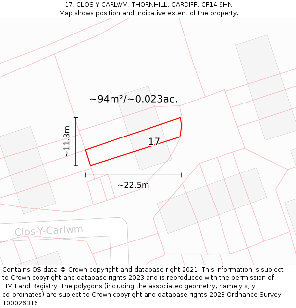 17, CLOS Y CARLWM, THORNHILL, CARDIFF, CF14 9HN: Plot and title map