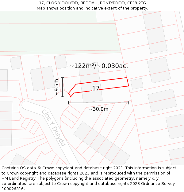 17, CLOS Y DOLYDD, BEDDAU, PONTYPRIDD, CF38 2TG: Plot and title map