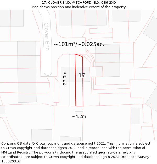 17, CLOVER END, WITCHFORD, ELY, CB6 2XD: Plot and title map