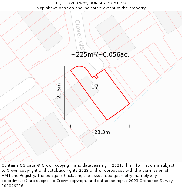 17, CLOVER WAY, ROMSEY, SO51 7RG: Plot and title map