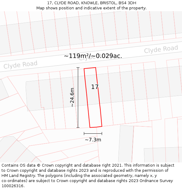 17, CLYDE ROAD, KNOWLE, BRISTOL, BS4 3DH: Plot and title map