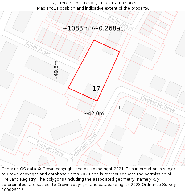 17, CLYDESDALE DRIVE, CHORLEY, PR7 3DN: Plot and title map