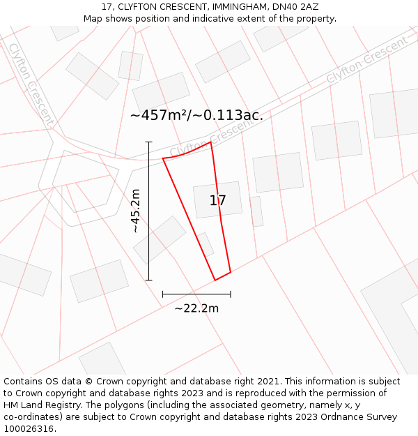17, CLYFTON CRESCENT, IMMINGHAM, DN40 2AZ: Plot and title map