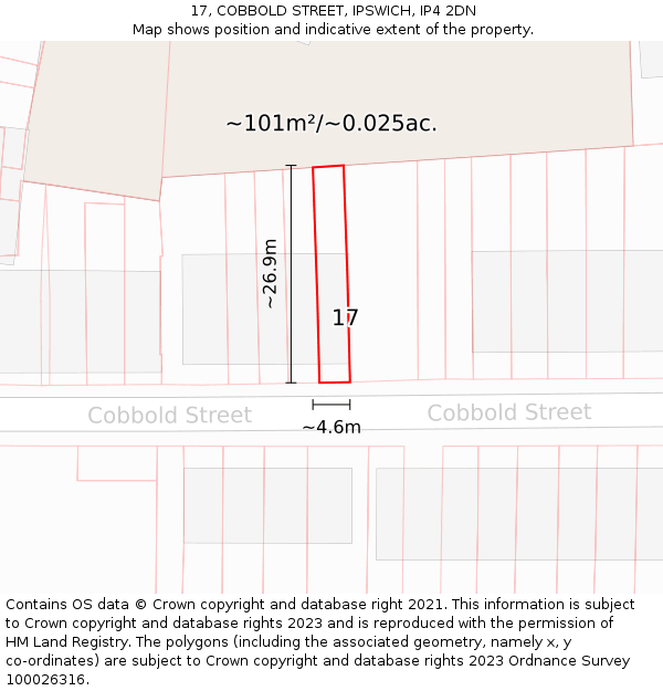 17, COBBOLD STREET, IPSWICH, IP4 2DN: Plot and title map