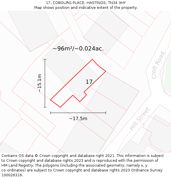 17, COBOURG PLACE, HASTINGS, TN34 3HY: Plot and title map