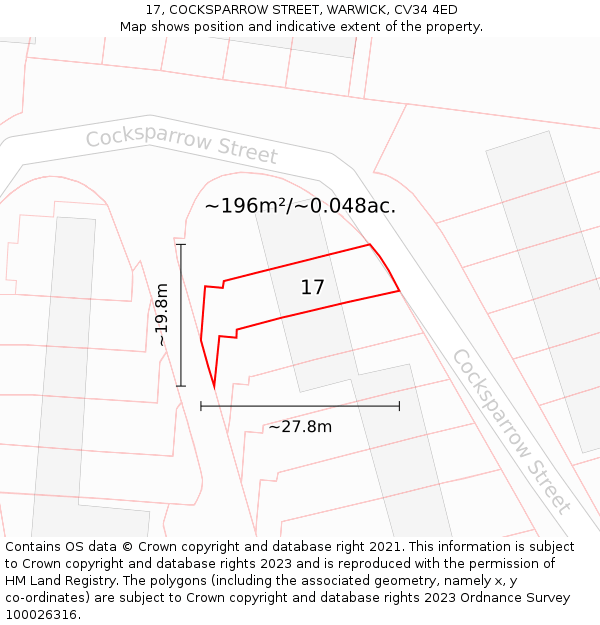 17, COCKSPARROW STREET, WARWICK, CV34 4ED: Plot and title map
