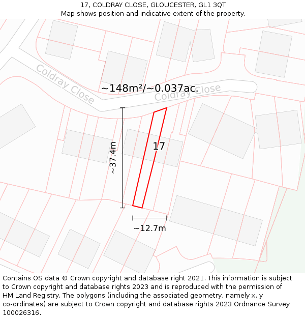 17, COLDRAY CLOSE, GLOUCESTER, GL1 3QT: Plot and title map