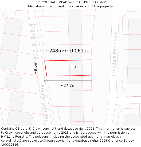17, COLEDALE MEADOWS, CARLISLE, CA2 7NZ: Plot and title map