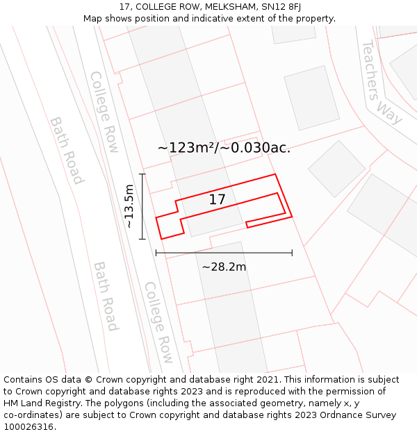 17, COLLEGE ROW, MELKSHAM, SN12 8FJ: Plot and title map