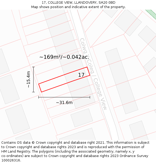 17, COLLEGE VIEW, LLANDOVERY, SA20 0BD: Plot and title map