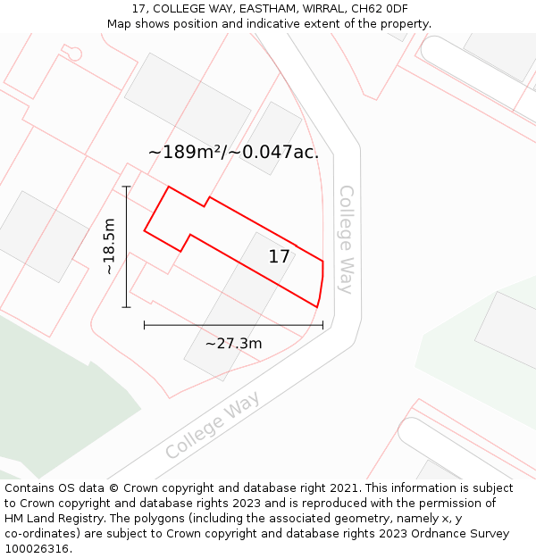 17, COLLEGE WAY, EASTHAM, WIRRAL, CH62 0DF: Plot and title map