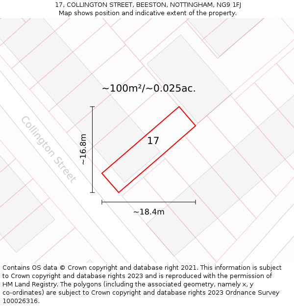 17, COLLINGTON STREET, BEESTON, NOTTINGHAM, NG9 1FJ: Plot and title map
