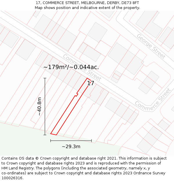 17, COMMERCE STREET, MELBOURNE, DERBY, DE73 8FT: Plot and title map