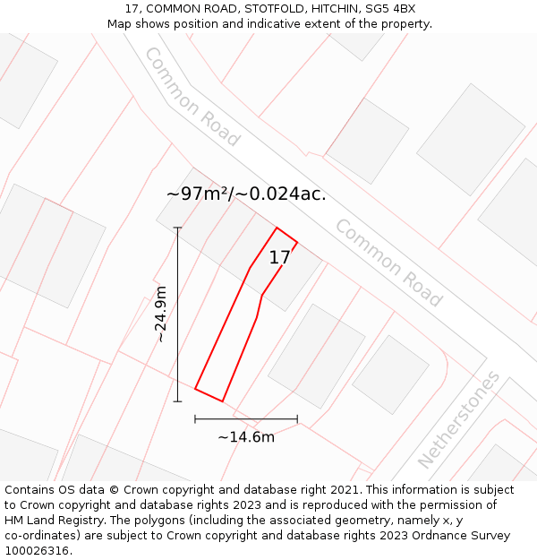 17, COMMON ROAD, STOTFOLD, HITCHIN, SG5 4BX: Plot and title map