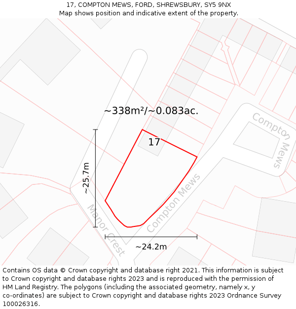 17, COMPTON MEWS, FORD, SHREWSBURY, SY5 9NX: Plot and title map