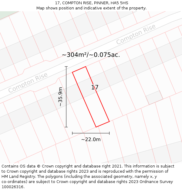 17, COMPTON RISE, PINNER, HA5 5HS: Plot and title map