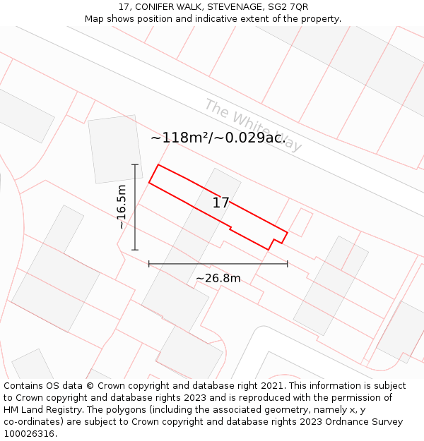 17, CONIFER WALK, STEVENAGE, SG2 7QR: Plot and title map