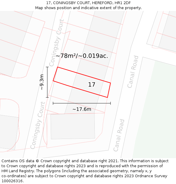 17, CONINGSBY COURT, HEREFORD, HR1 2DF: Plot and title map