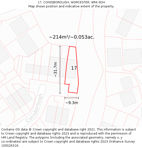 17, CONISBOROUGH, WORCESTER, WR4 0DH: Plot and title map