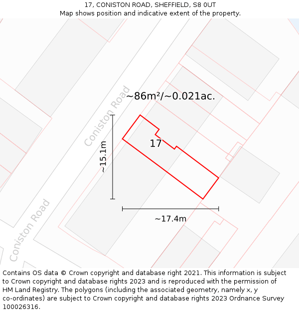 17, CONISTON ROAD, SHEFFIELD, S8 0UT: Plot and title map