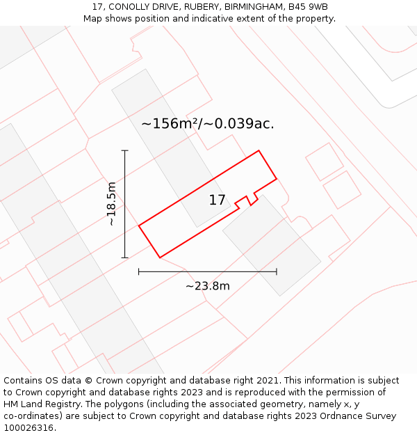 17, CONOLLY DRIVE, RUBERY, BIRMINGHAM, B45 9WB: Plot and title map