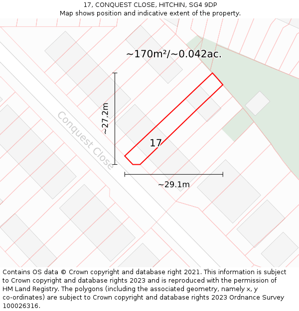17, CONQUEST CLOSE, HITCHIN, SG4 9DP: Plot and title map