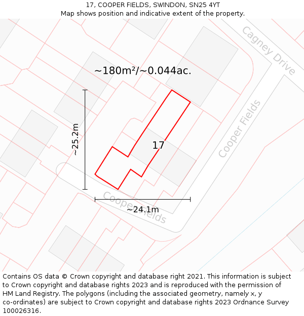 17, COOPER FIELDS, SWINDON, SN25 4YT: Plot and title map