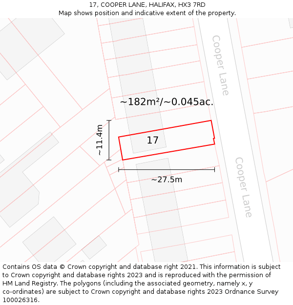 17, COOPER LANE, HALIFAX, HX3 7RD: Plot and title map