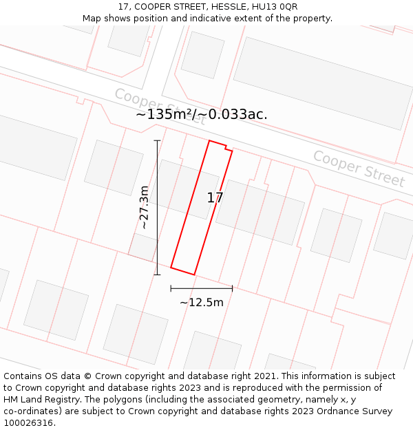 17, COOPER STREET, HESSLE, HU13 0QR: Plot and title map