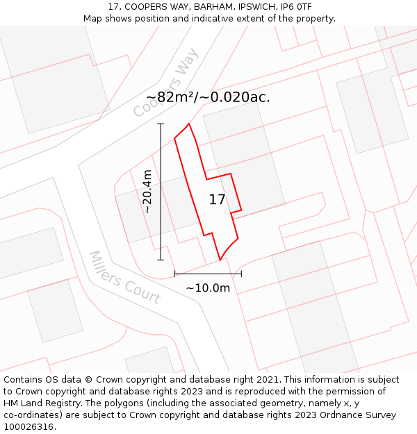 17, COOPERS WAY, BARHAM, IPSWICH, IP6 0TF: Plot and title map