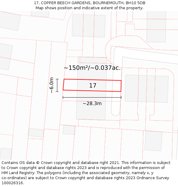 17, COPPER BEECH GARDENS, BOURNEMOUTH, BH10 5DB: Plot and title map