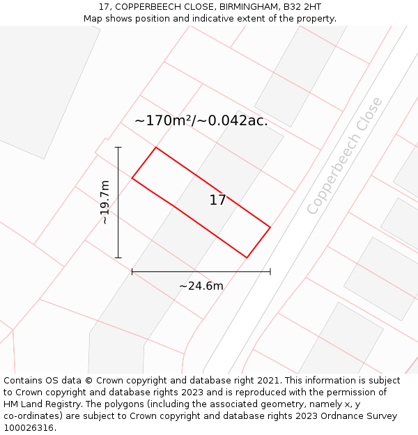 17, COPPERBEECH CLOSE, BIRMINGHAM, B32 2HT: Plot and title map