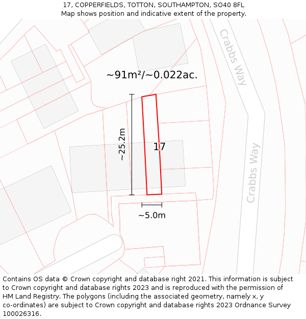 17, COPPERFIELDS, TOTTON, SOUTHAMPTON, SO40 8FL: Plot and title map