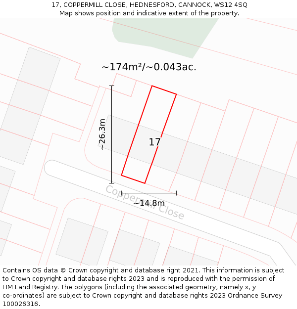 17, COPPERMILL CLOSE, HEDNESFORD, CANNOCK, WS12 4SQ: Plot and title map