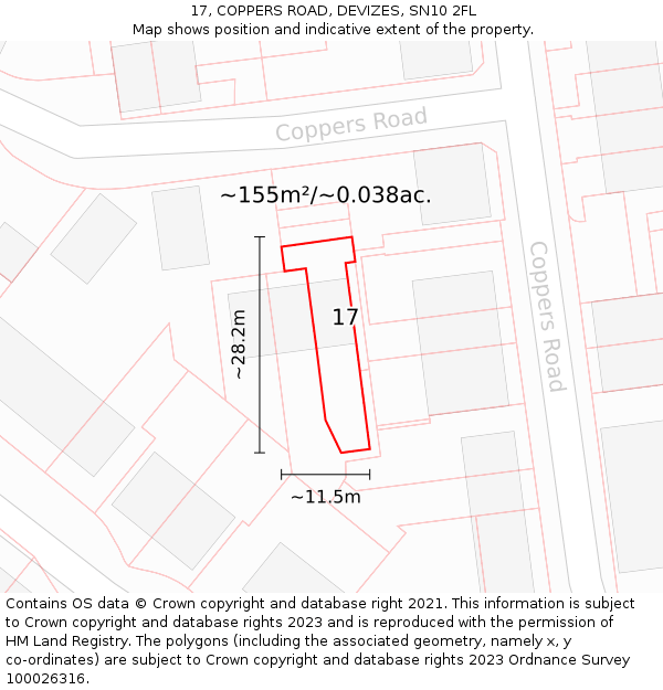 17, COPPERS ROAD, DEVIZES, SN10 2FL: Plot and title map