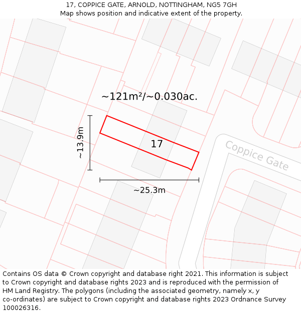 17, COPPICE GATE, ARNOLD, NOTTINGHAM, NG5 7GH: Plot and title map
